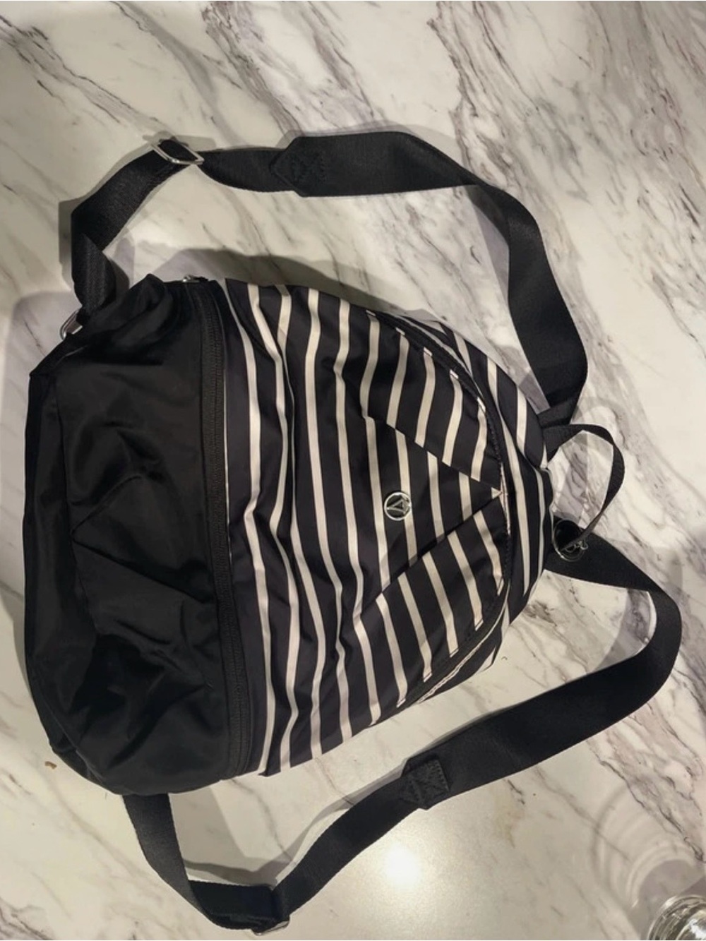 Girls Ivivva Lululemon Black & White Striped mini backpack